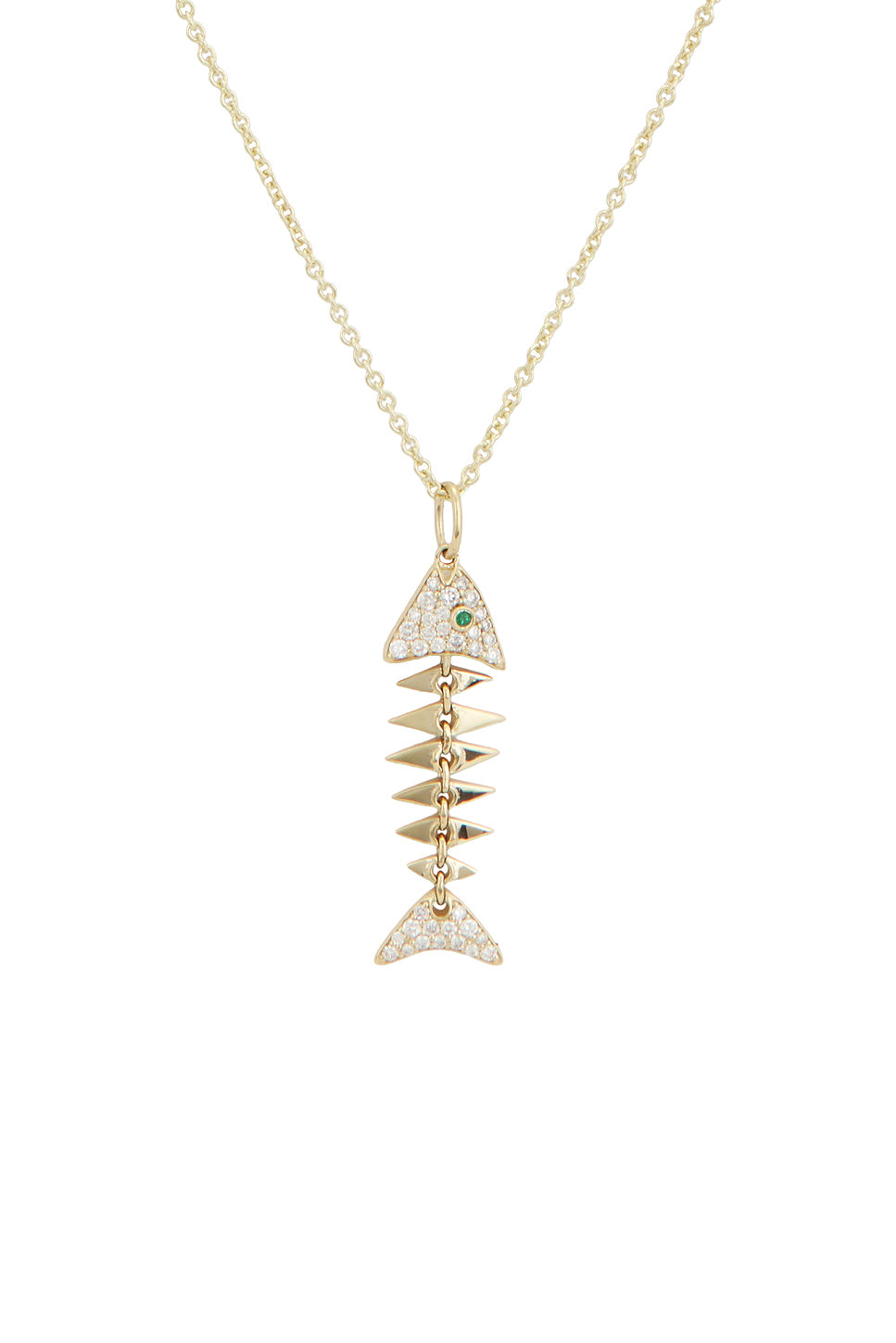 Large Pave Fishbone Charm Necklace