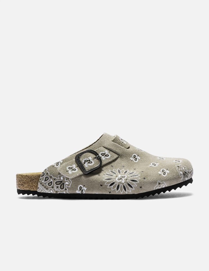 Camel Paisley Suede Clogs