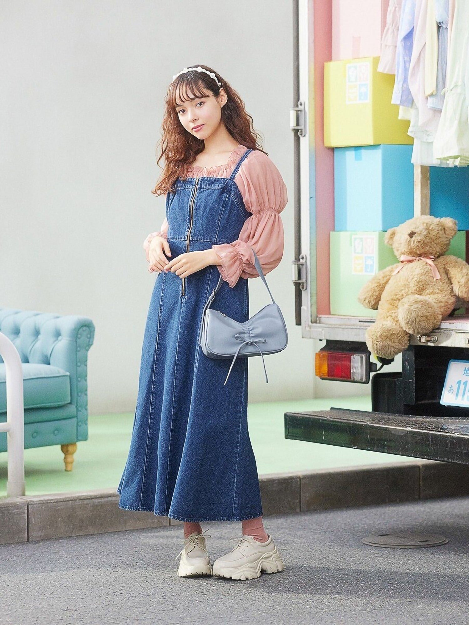 Sokei Lace Up Denim Dress