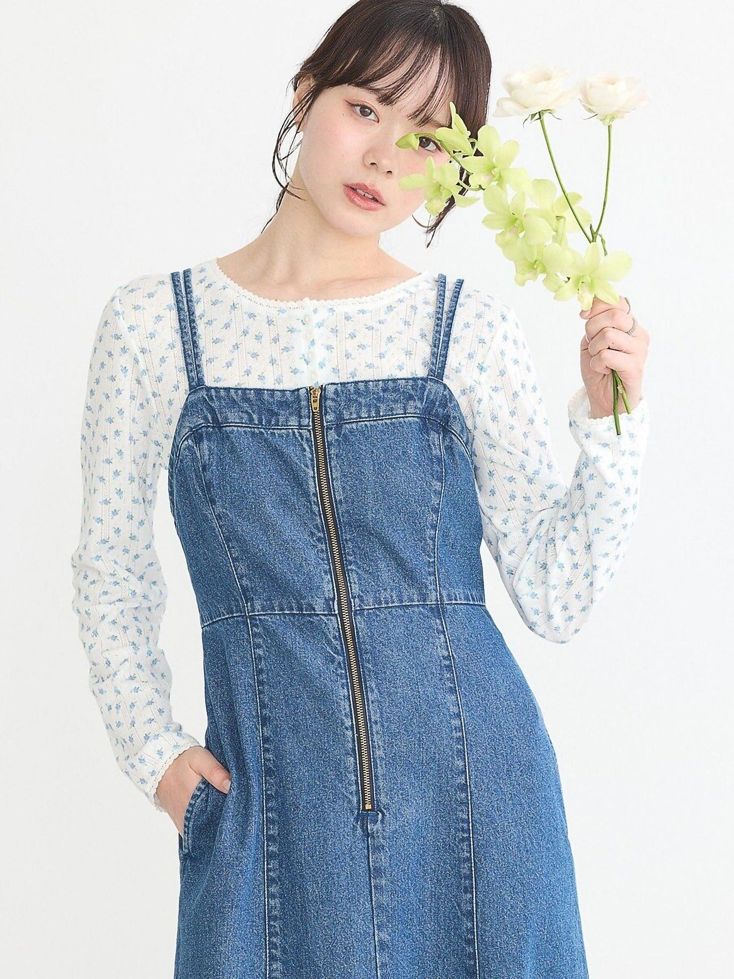 Sokei Lace Up Denim Dress