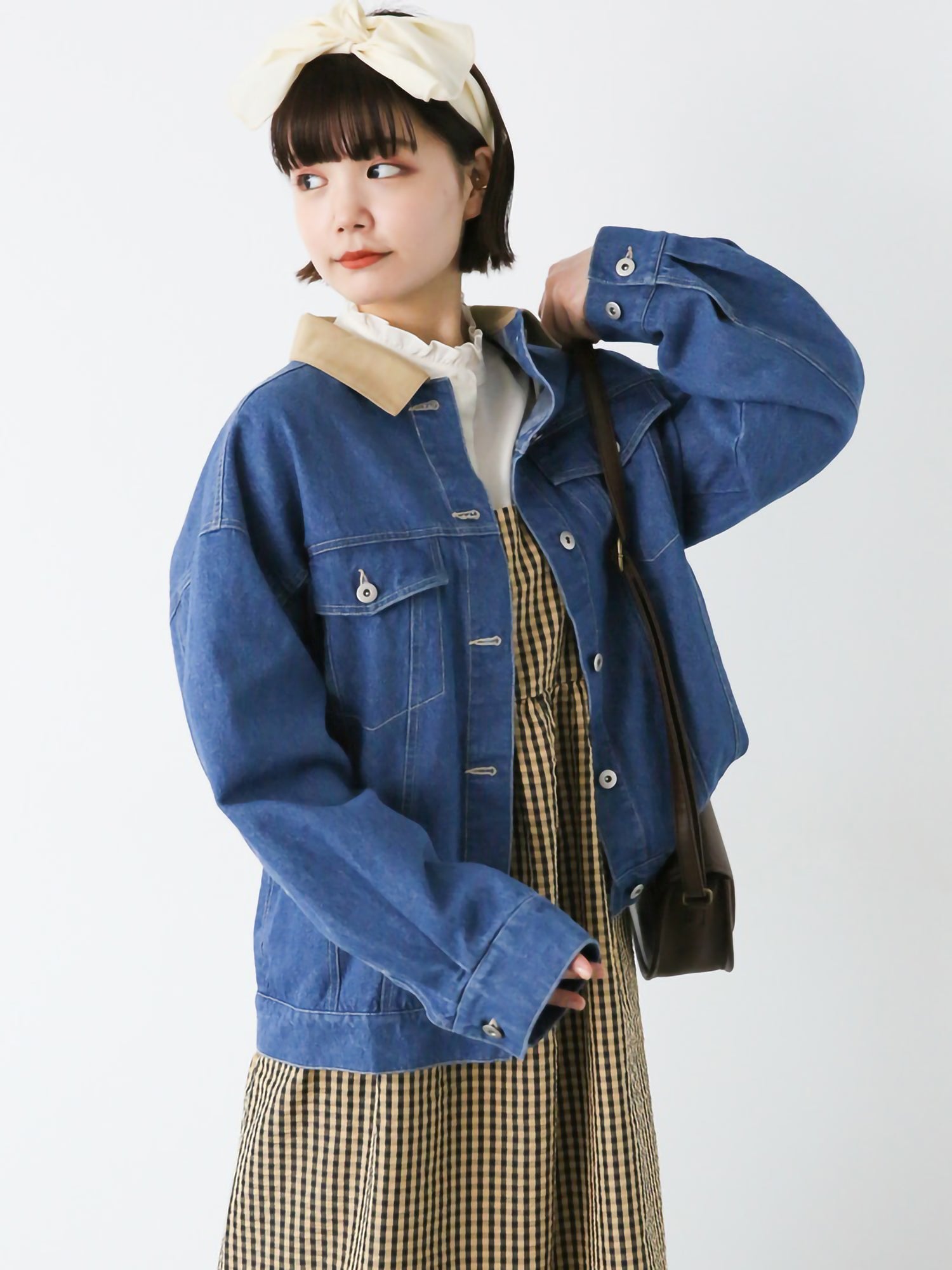 Suikae Collar Color Denim Jacket