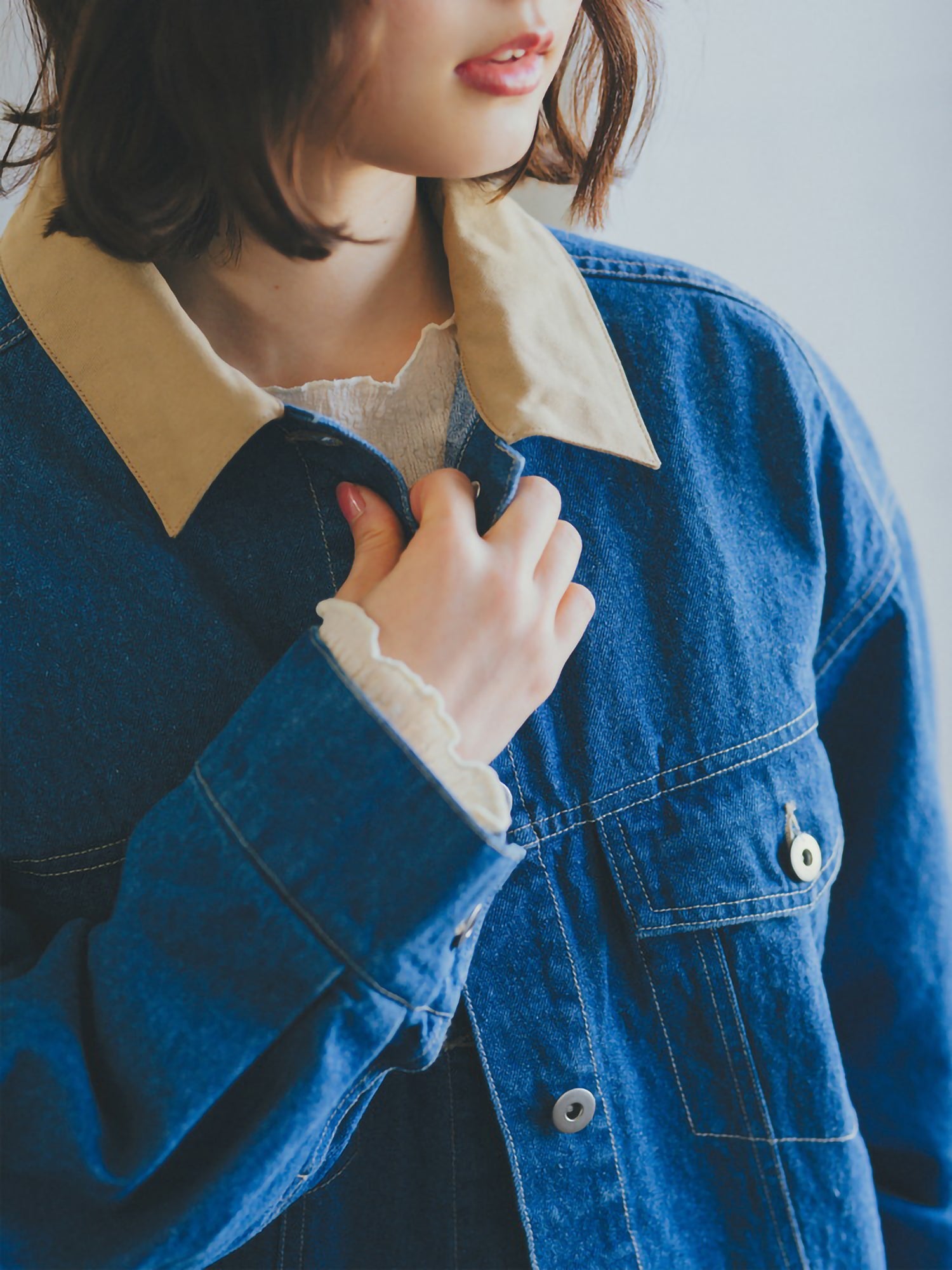 Suikae Collar Color Denim Jacket