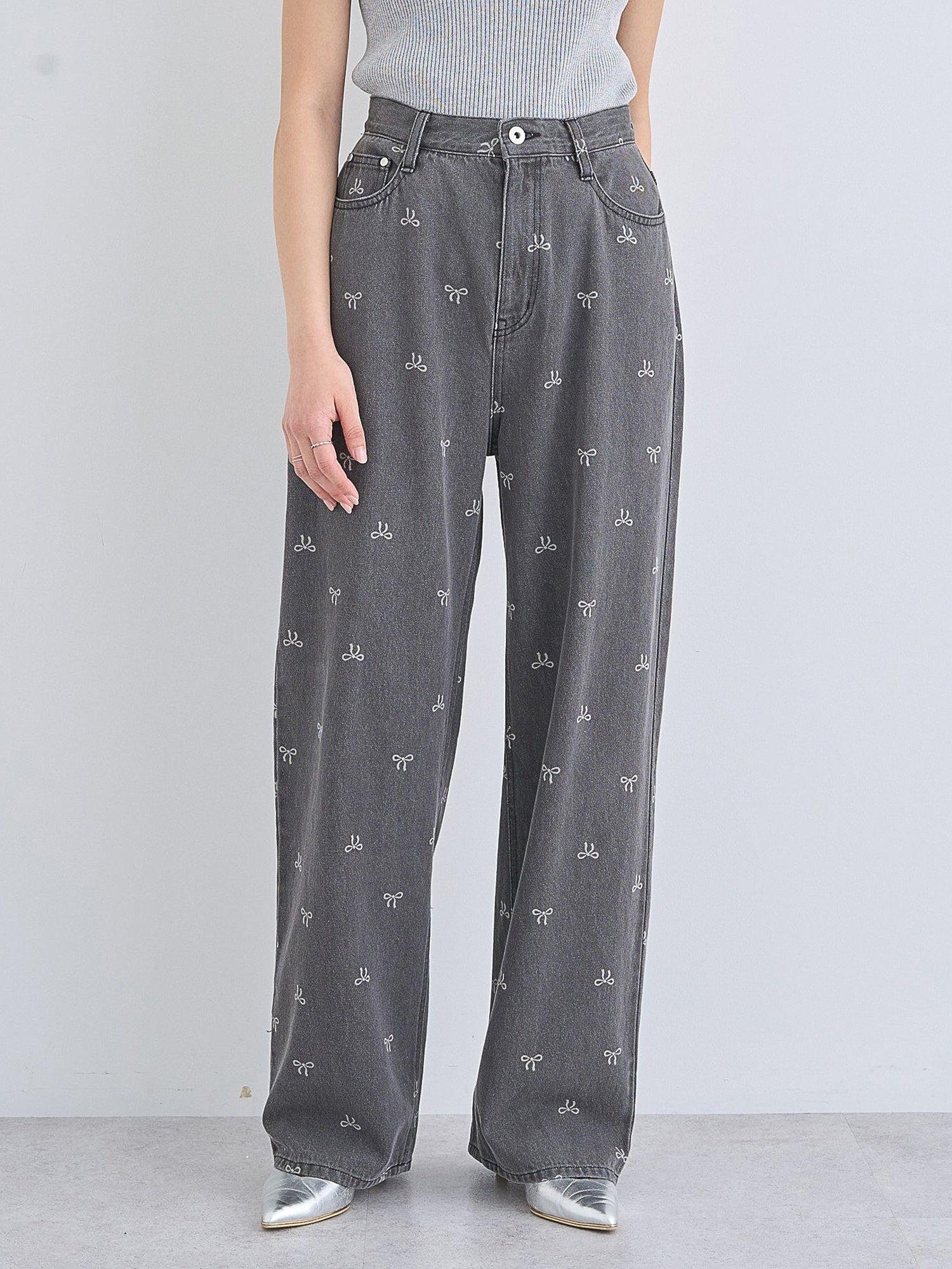 Sumire Ribbon Print Denim Pants