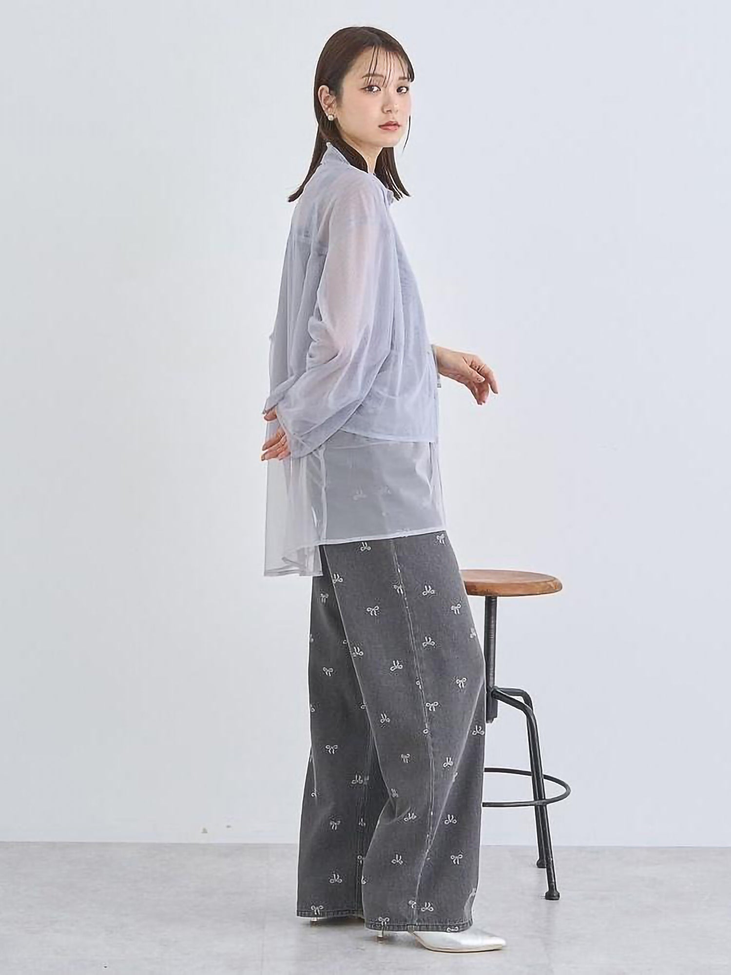 Sumire Ribbon Print Denim Pants