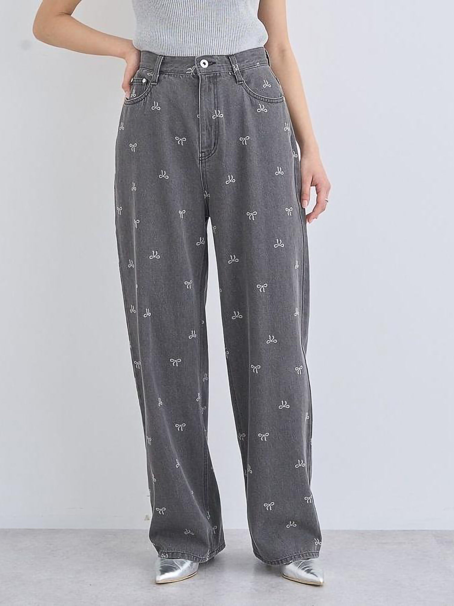 Sumire Ribbon Print Denim Pants