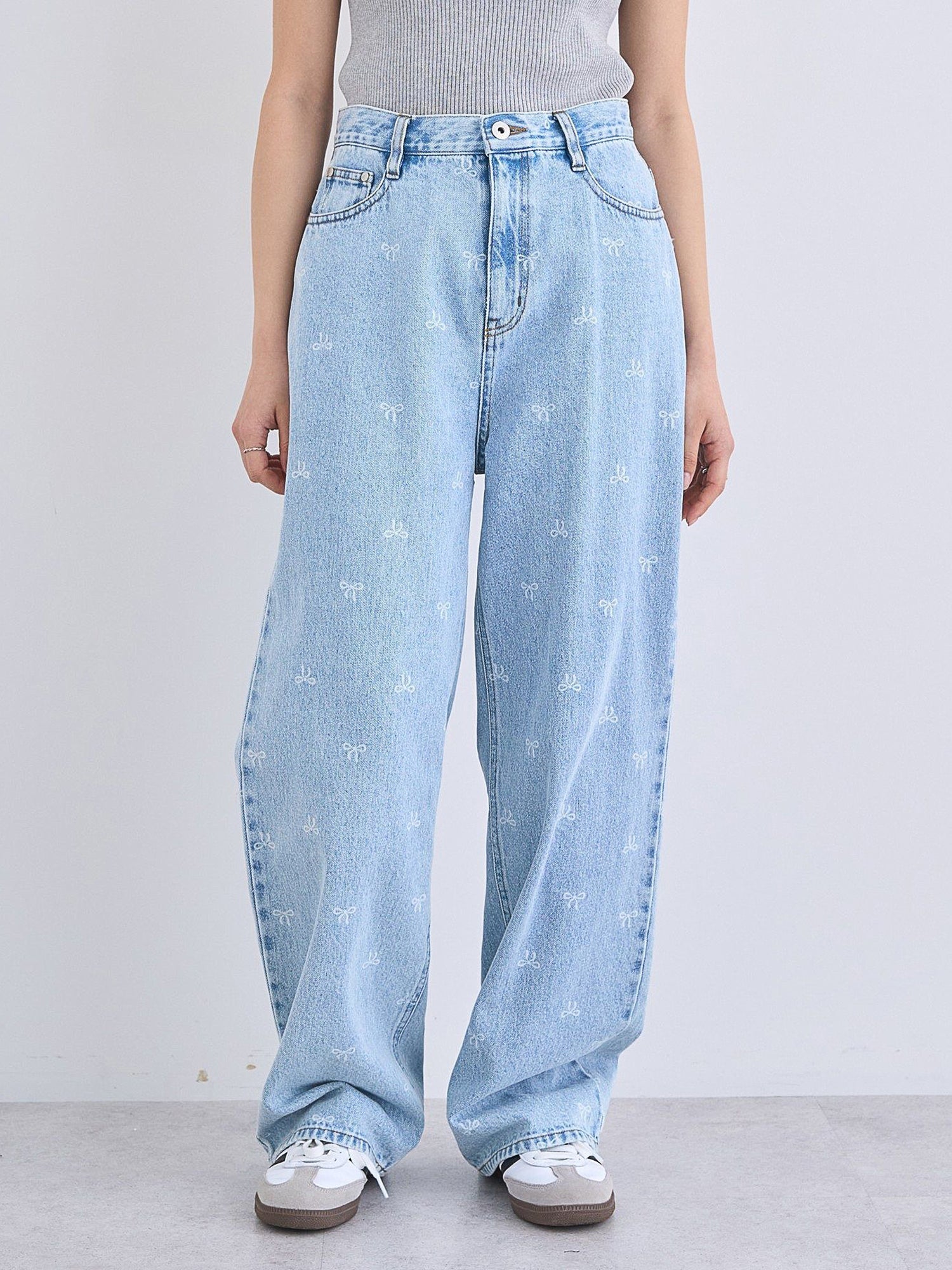 Sumire Ribbon Print Denim Pants