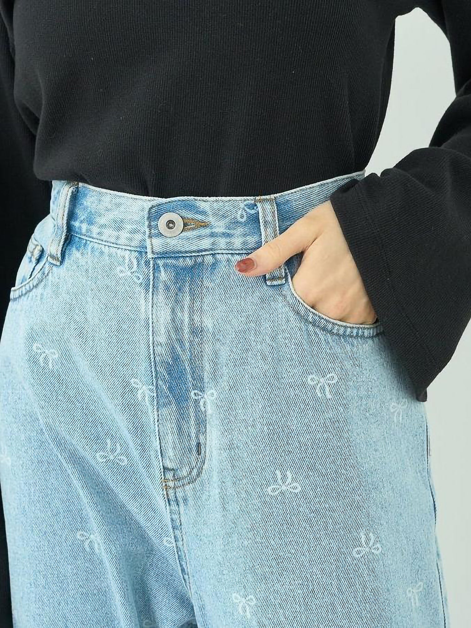 Sumire Ribbon Print Denim Pants