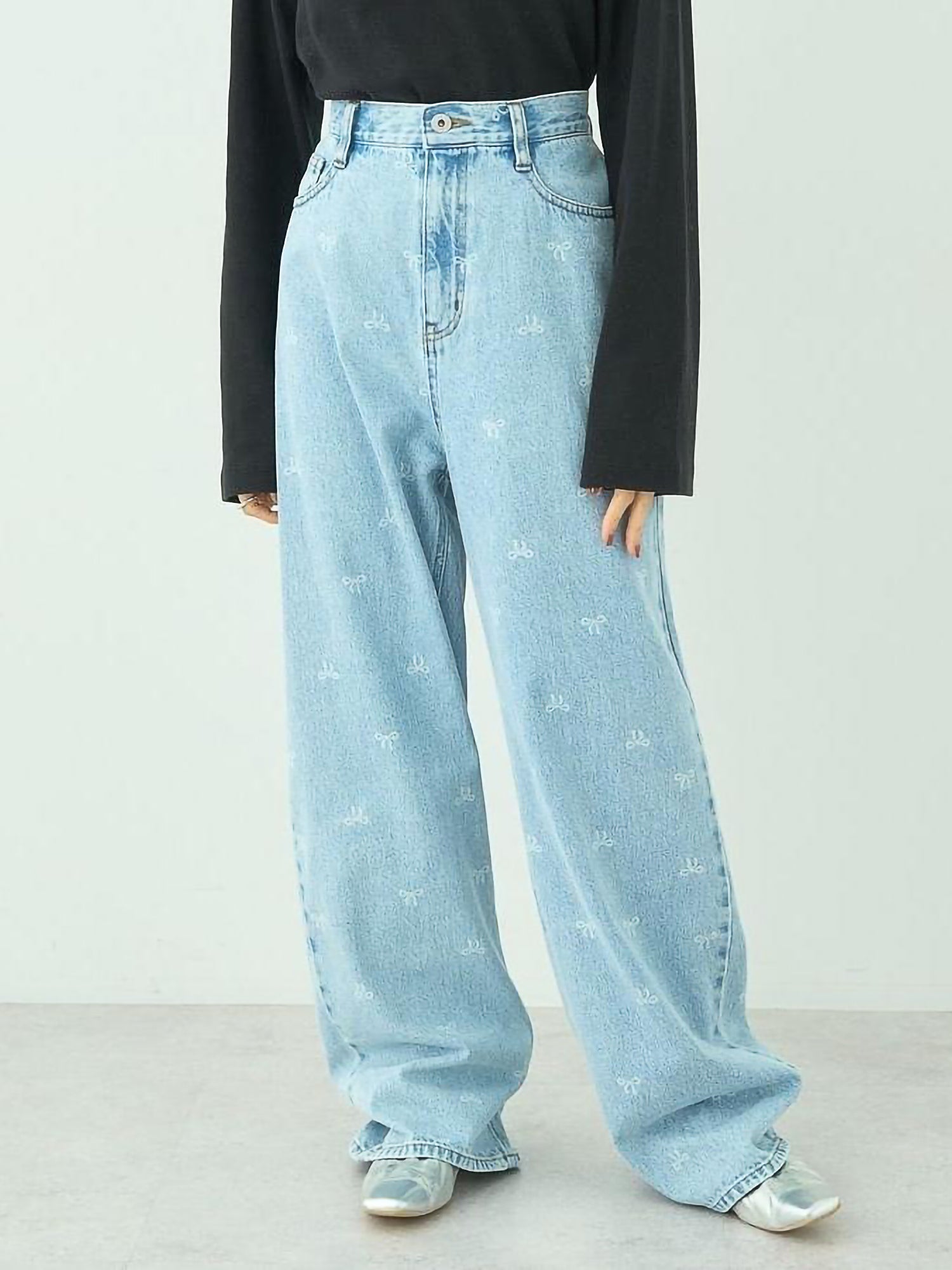 Sumire Ribbon Print Denim Pants