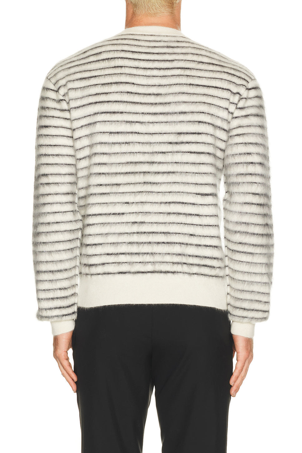 Brushed Stripe Mohair Long Sleeve Crew Neck