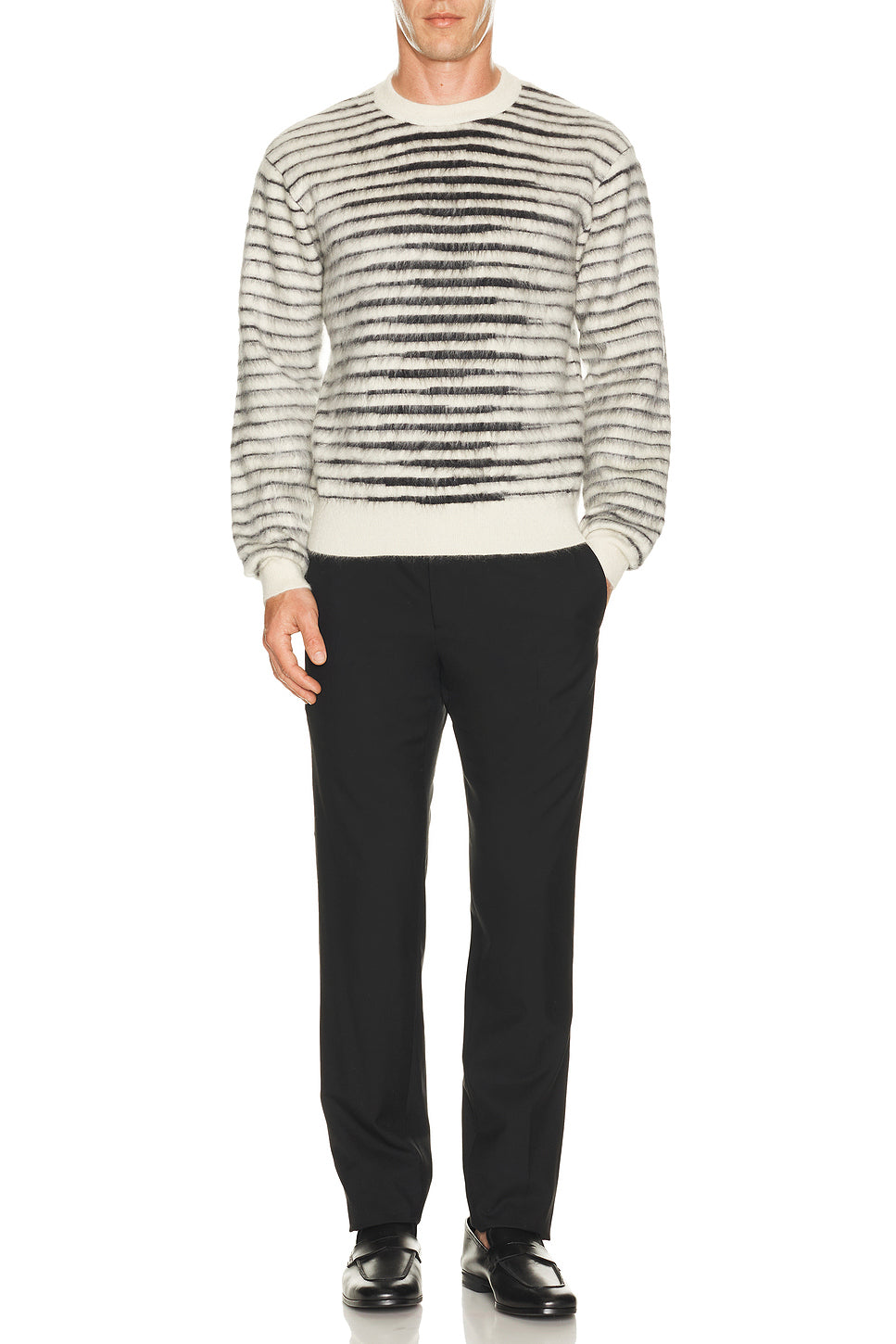 Brushed Stripe Mohair Long Sleeve Crew Neck
