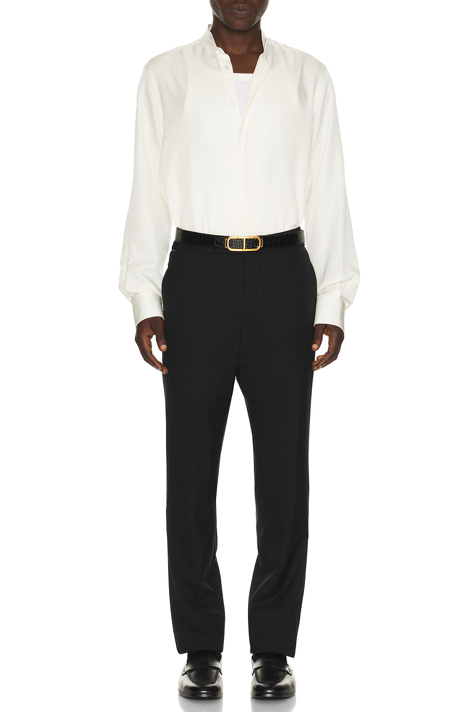 Perforated Dot Silk Twill Slim Fit Evening Shirt