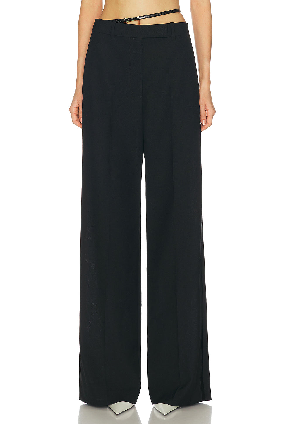 Sharp Slanted Belted Tuxedo Wide Leg Pant