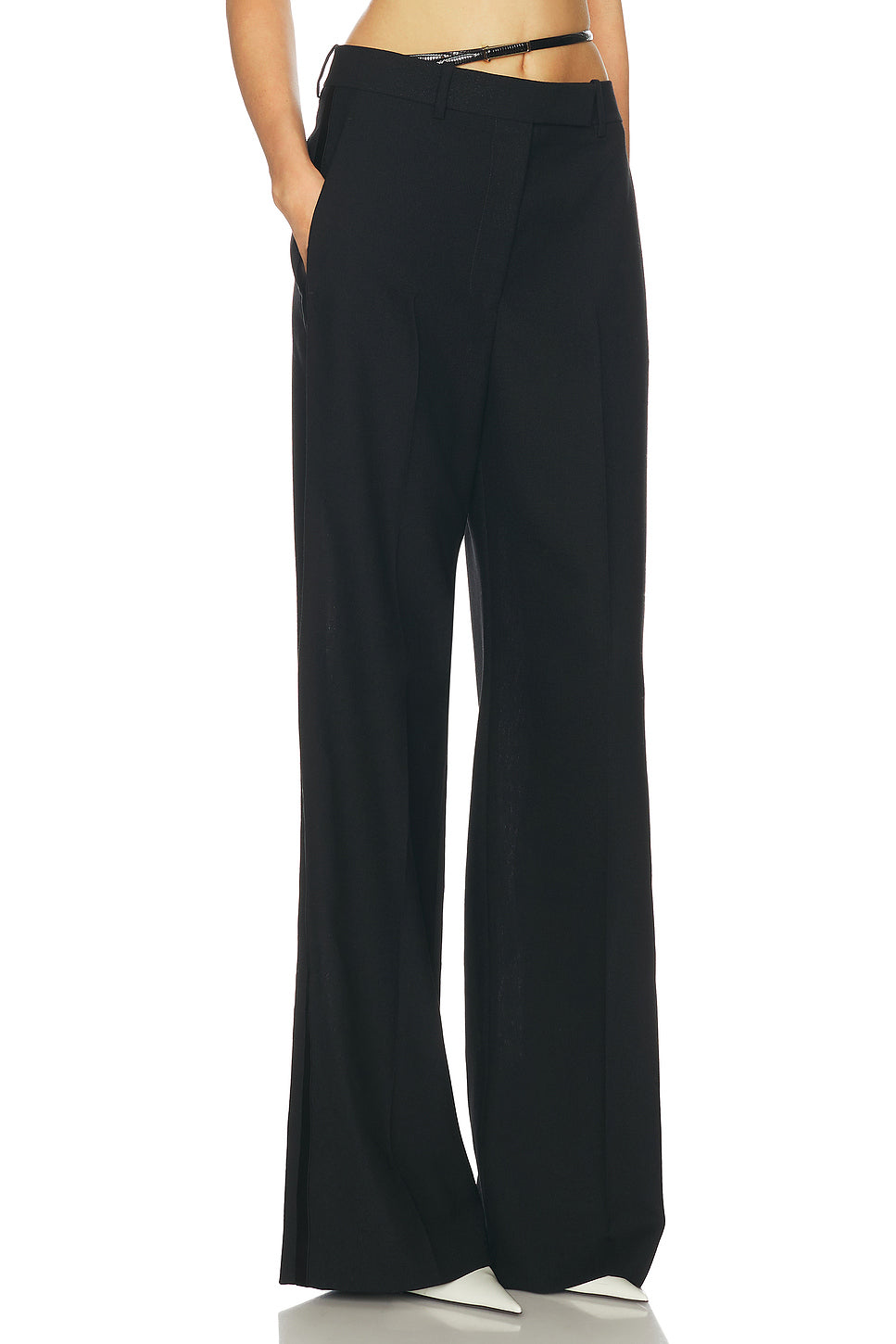 Sharp Slanted Belted Tuxedo Wide Leg Pant