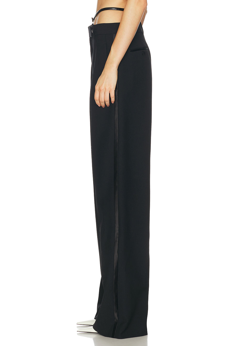 Sharp Slanted Belted Tuxedo Wide Leg Pant