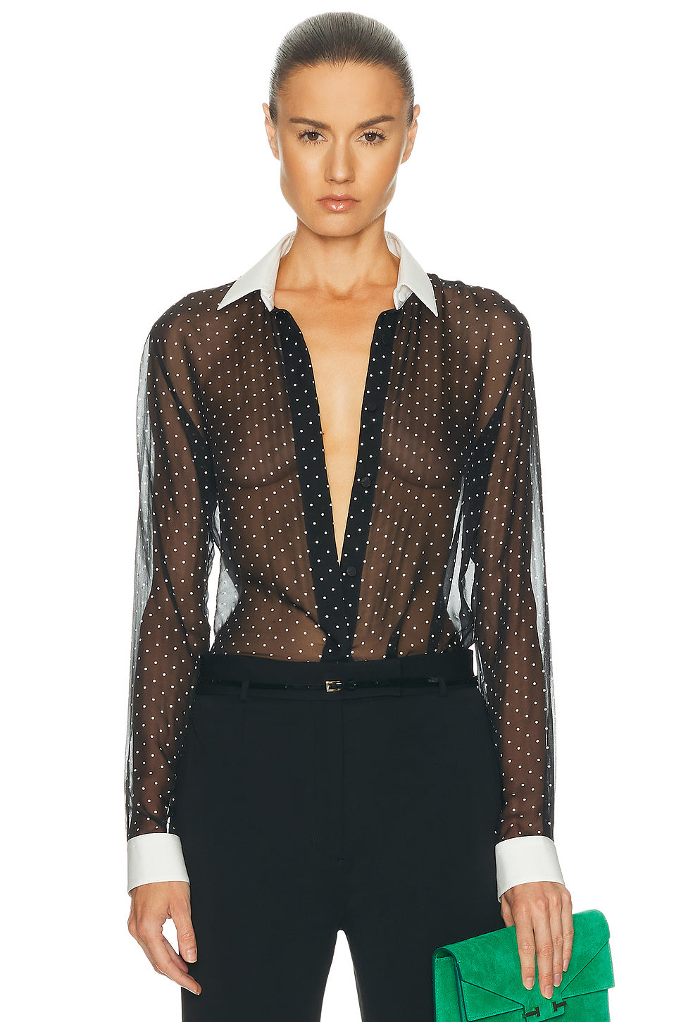 Polka Dot Silk Chiffon Shirt