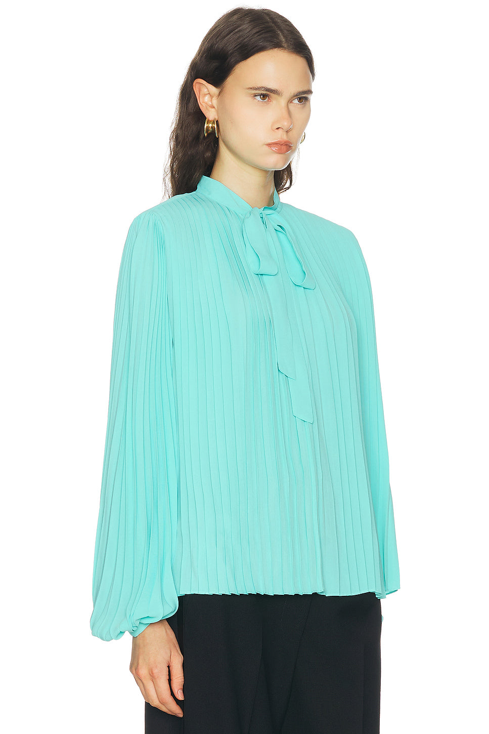 Crepe De Chine Sunray Plisse Lavalliere Shirt