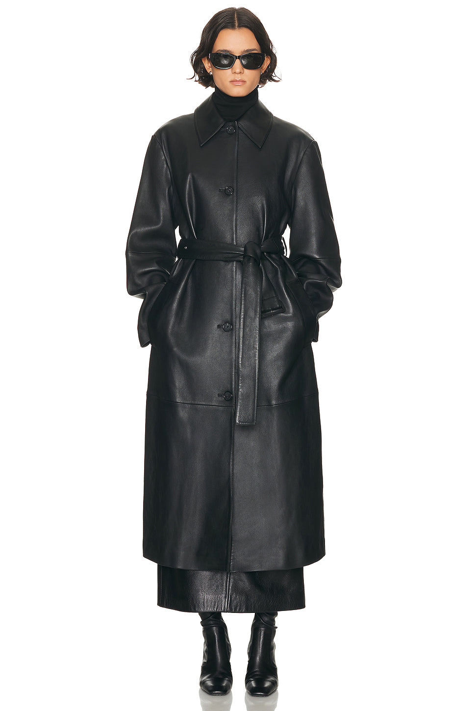 Belted Leather Coat