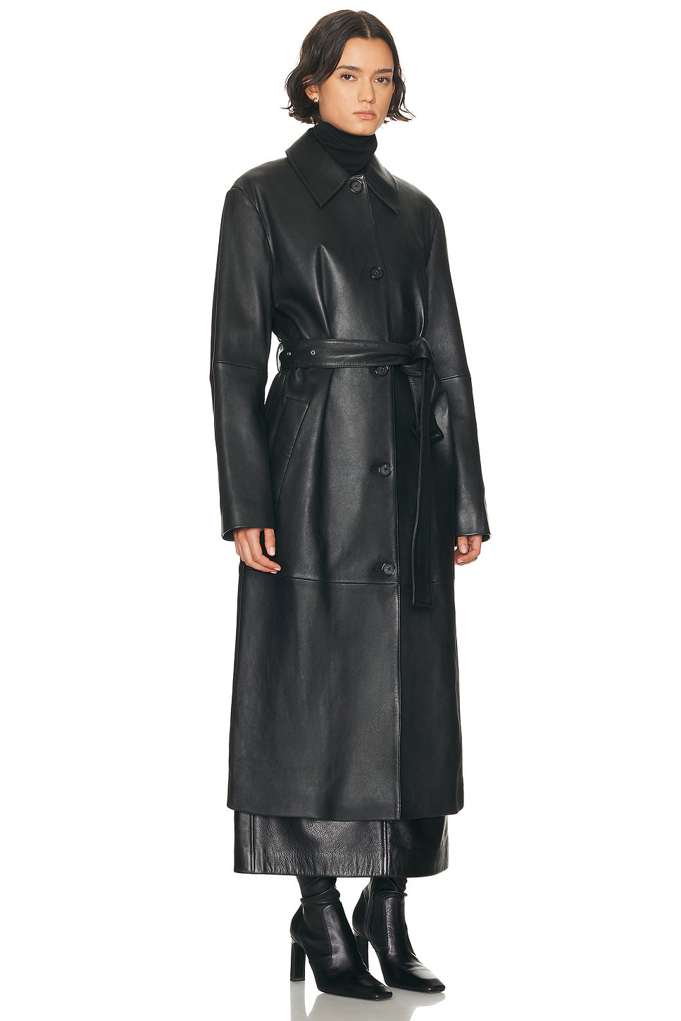Belted Leather Coat