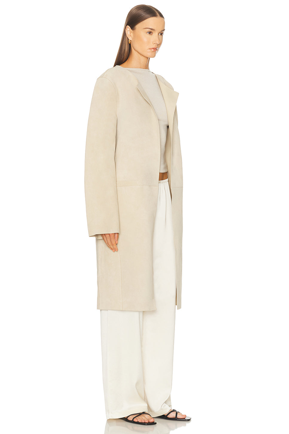 Collarless Suede Coat