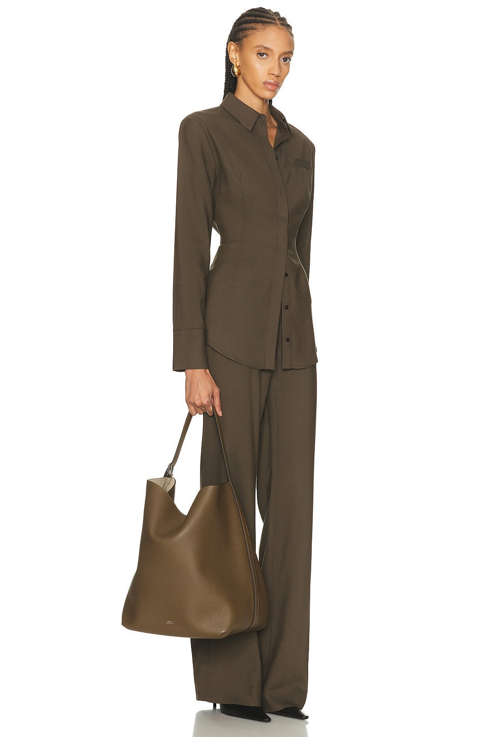 Belted Grained Leather Tote Bag