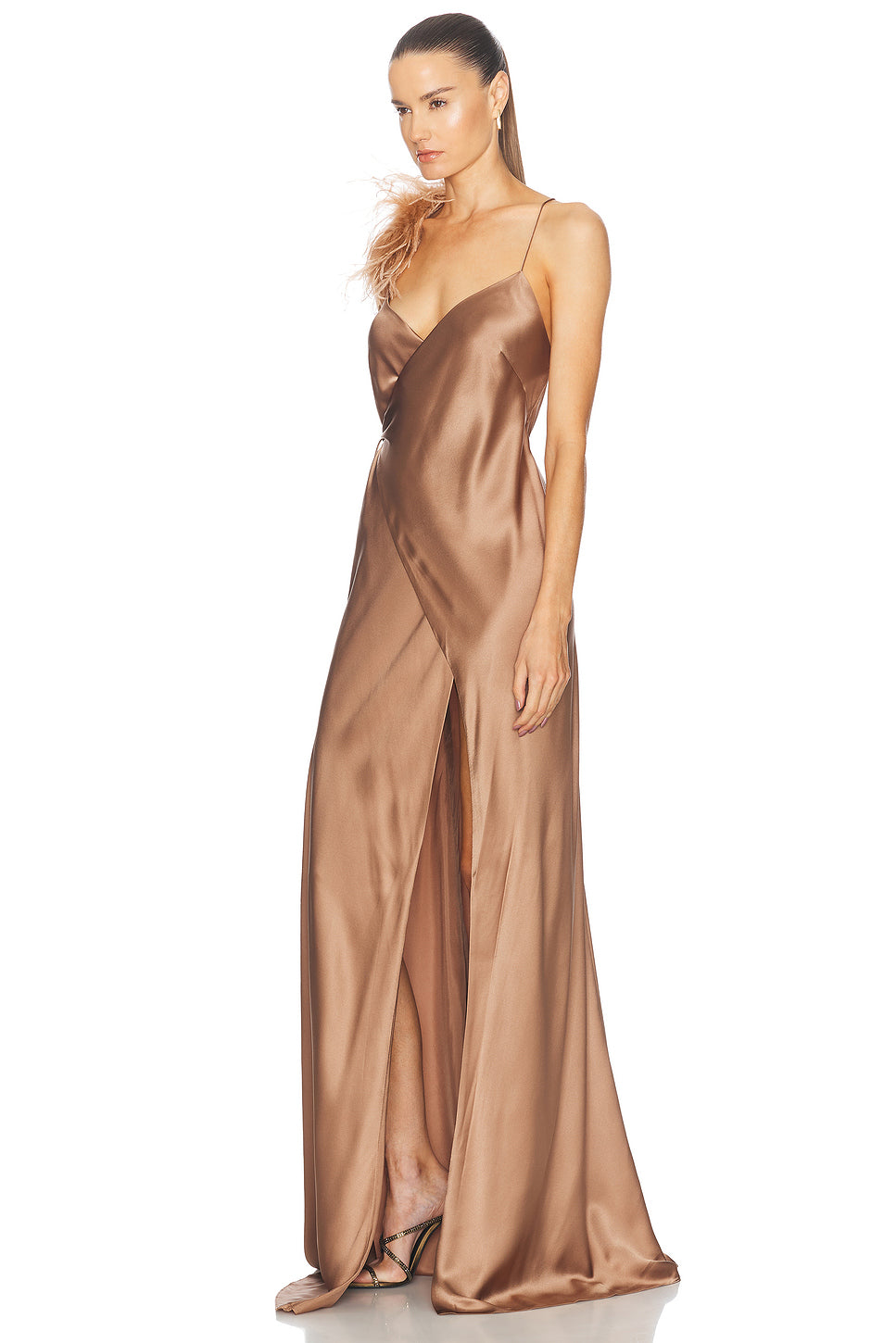 Detachable Ostrich Trim Wrap Gown