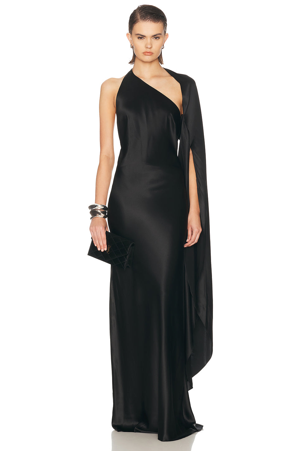 Drape Sleeve One Shoulder Gown