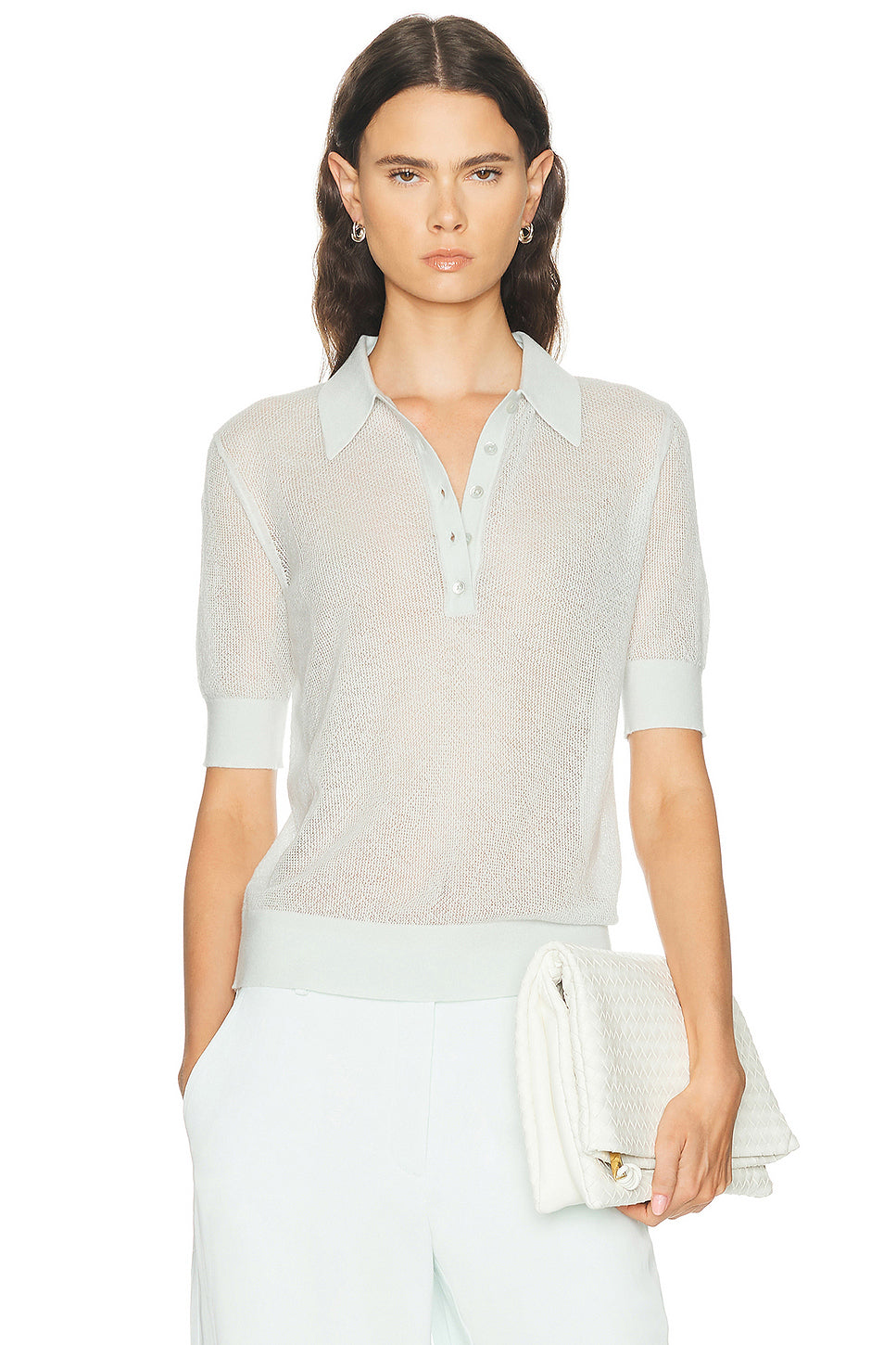 Open Stitch Slim Polo Top
