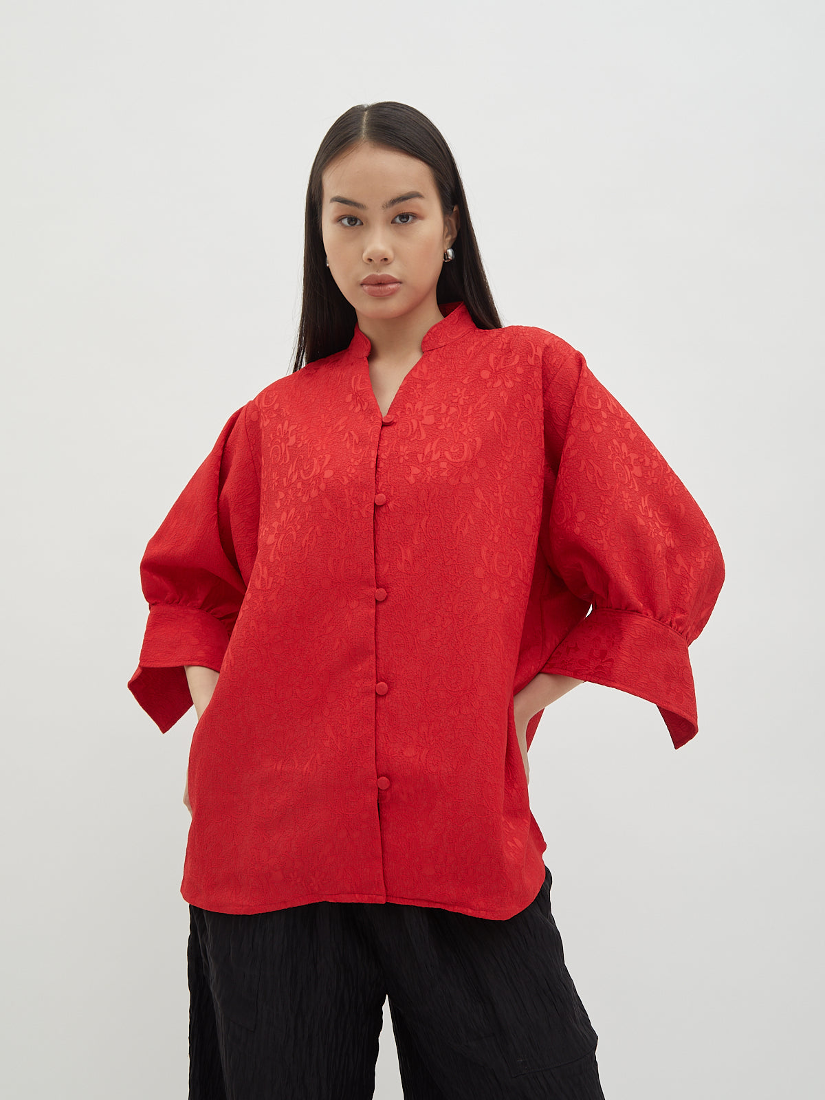 Thea Stand collar Blouse - Velvet at Bobo