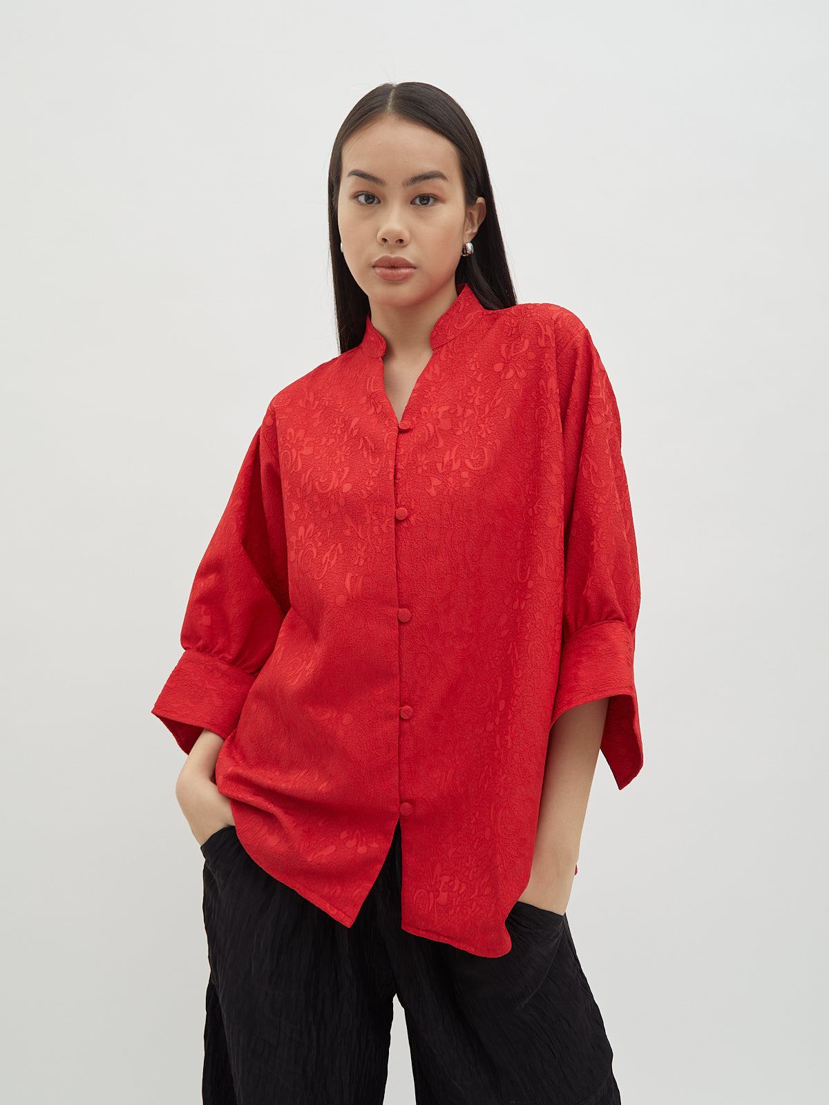 Thea Stand collar Blouse - Velvet at Bobo