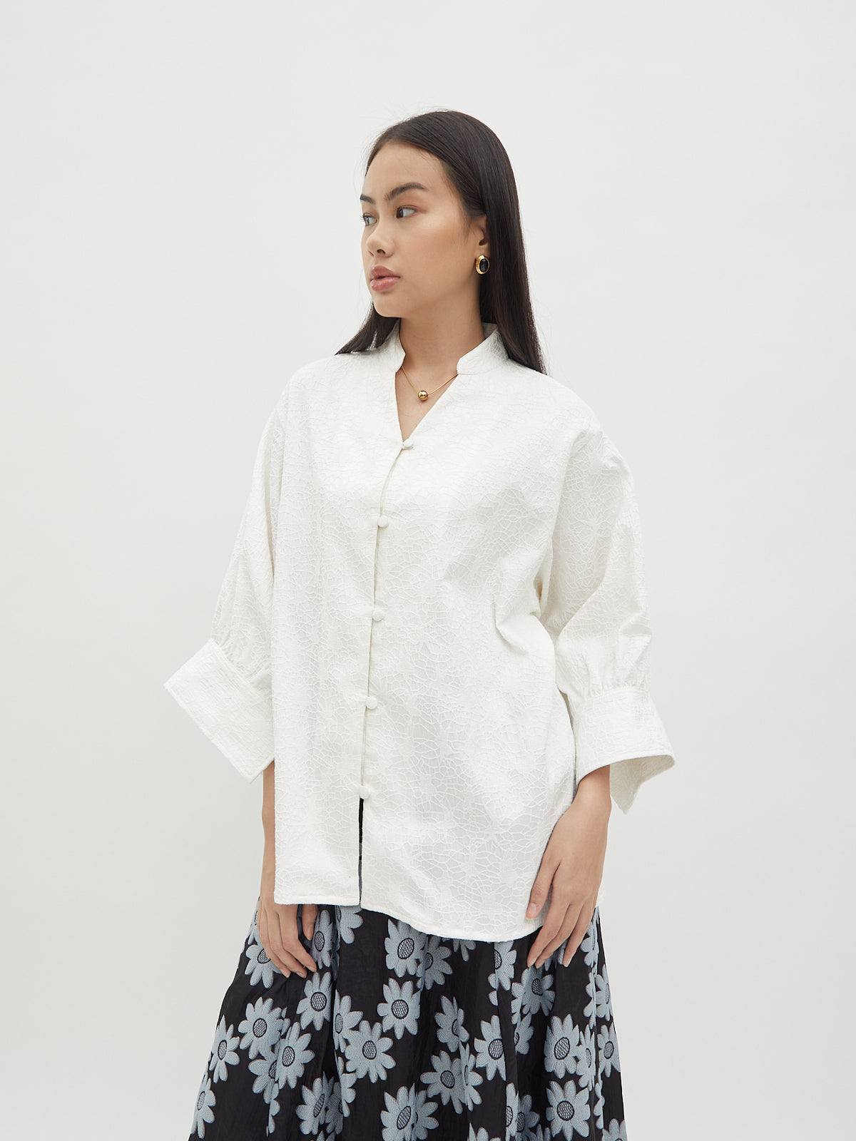 Thea Stand collar Blouse - Velvet at Bobo