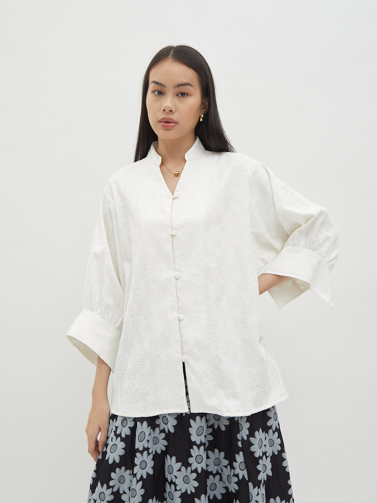 Thea Stand collar Blouse - Velvet at Bobo