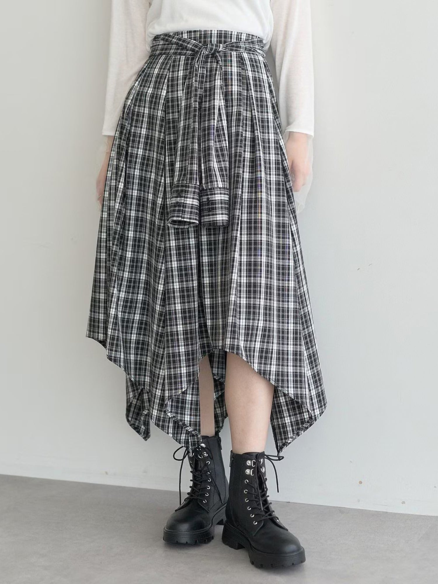 Umaru Irregular Checked Shirt Skirt