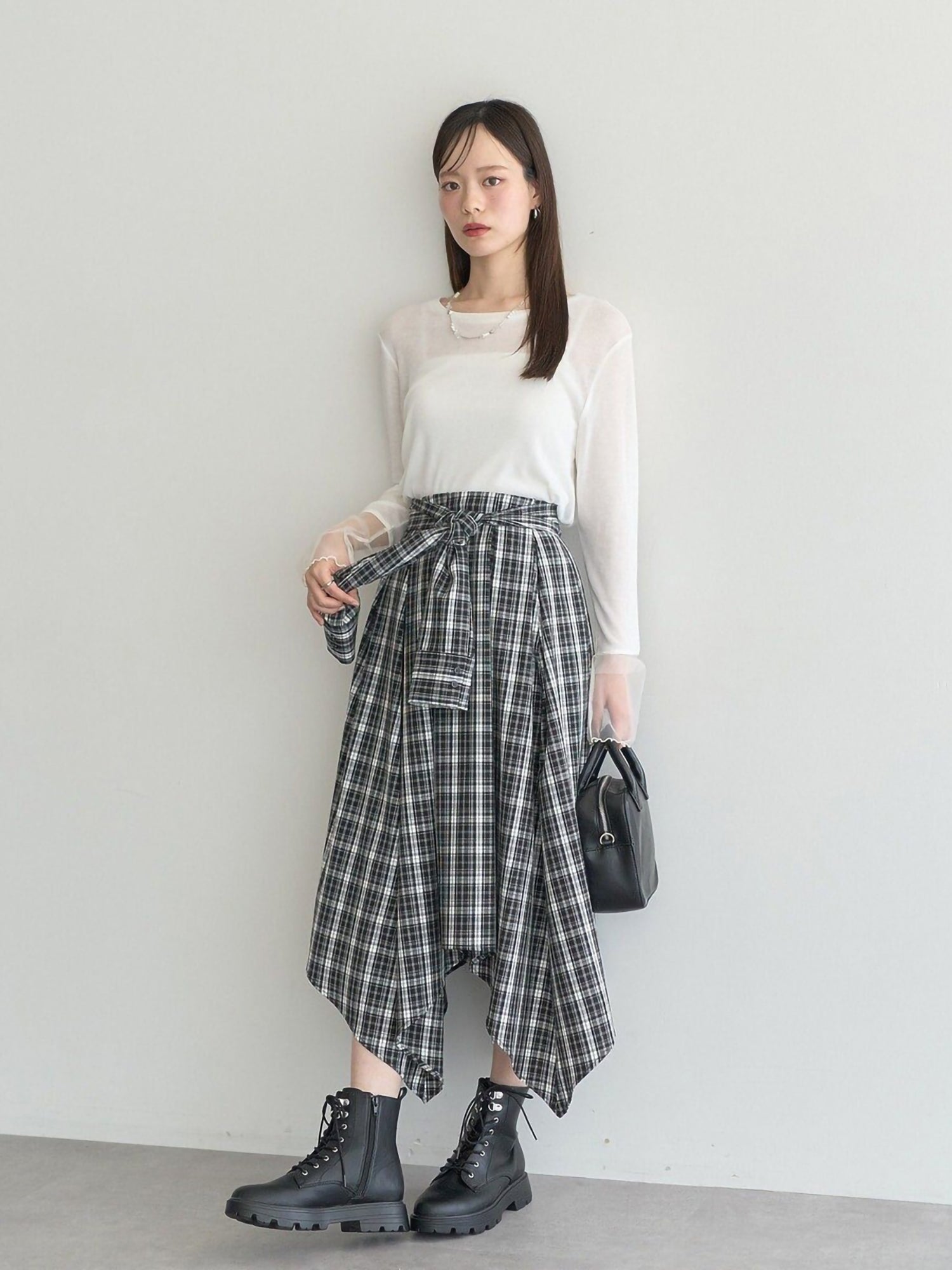 Umaru Irregular Checked Shirt Skirt