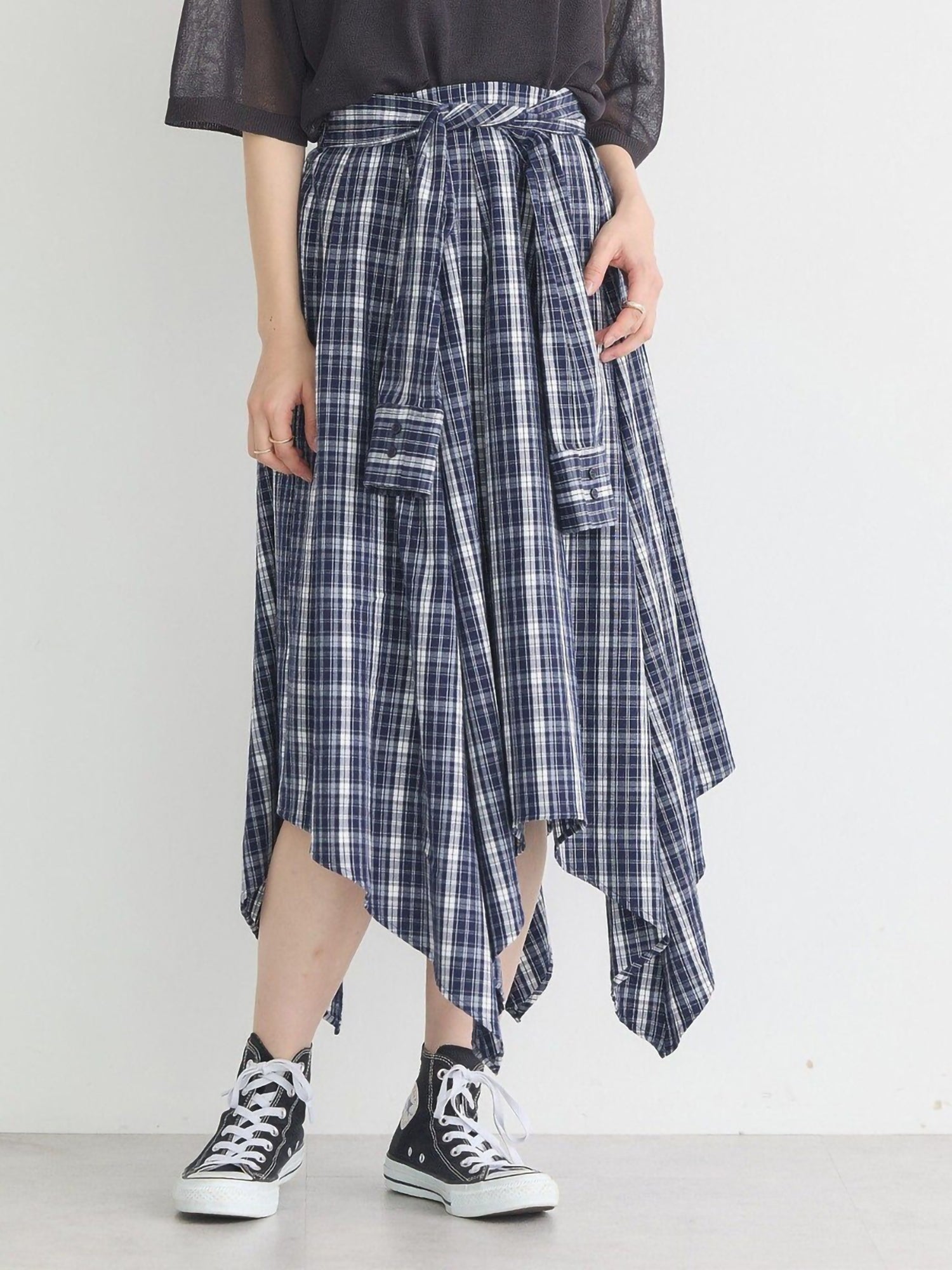 Umaru Irregular Checked Shirt Skirt
