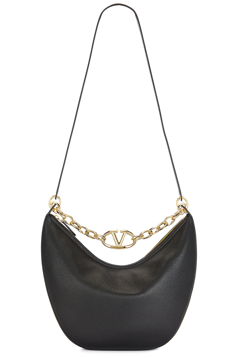 Medium V Logo Moon Hobo Bag