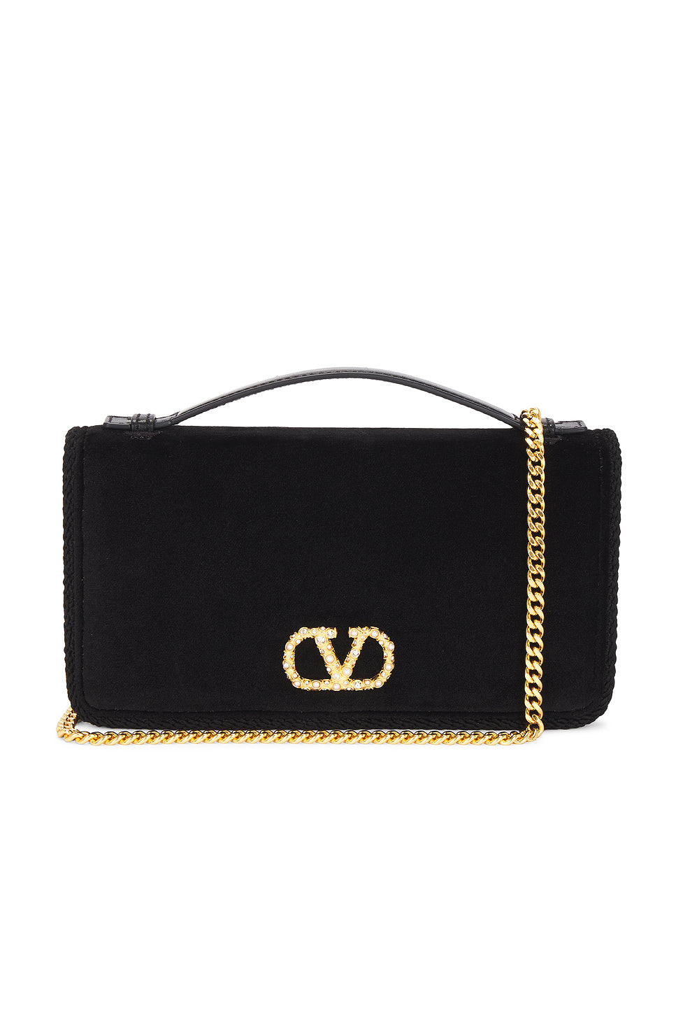 V Logo Velvet Wallet With Strap