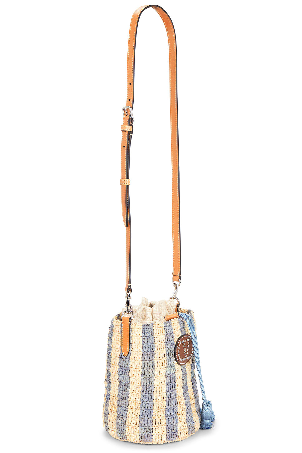 Crochet Raffia VLogo Signature Small Bucket Bag