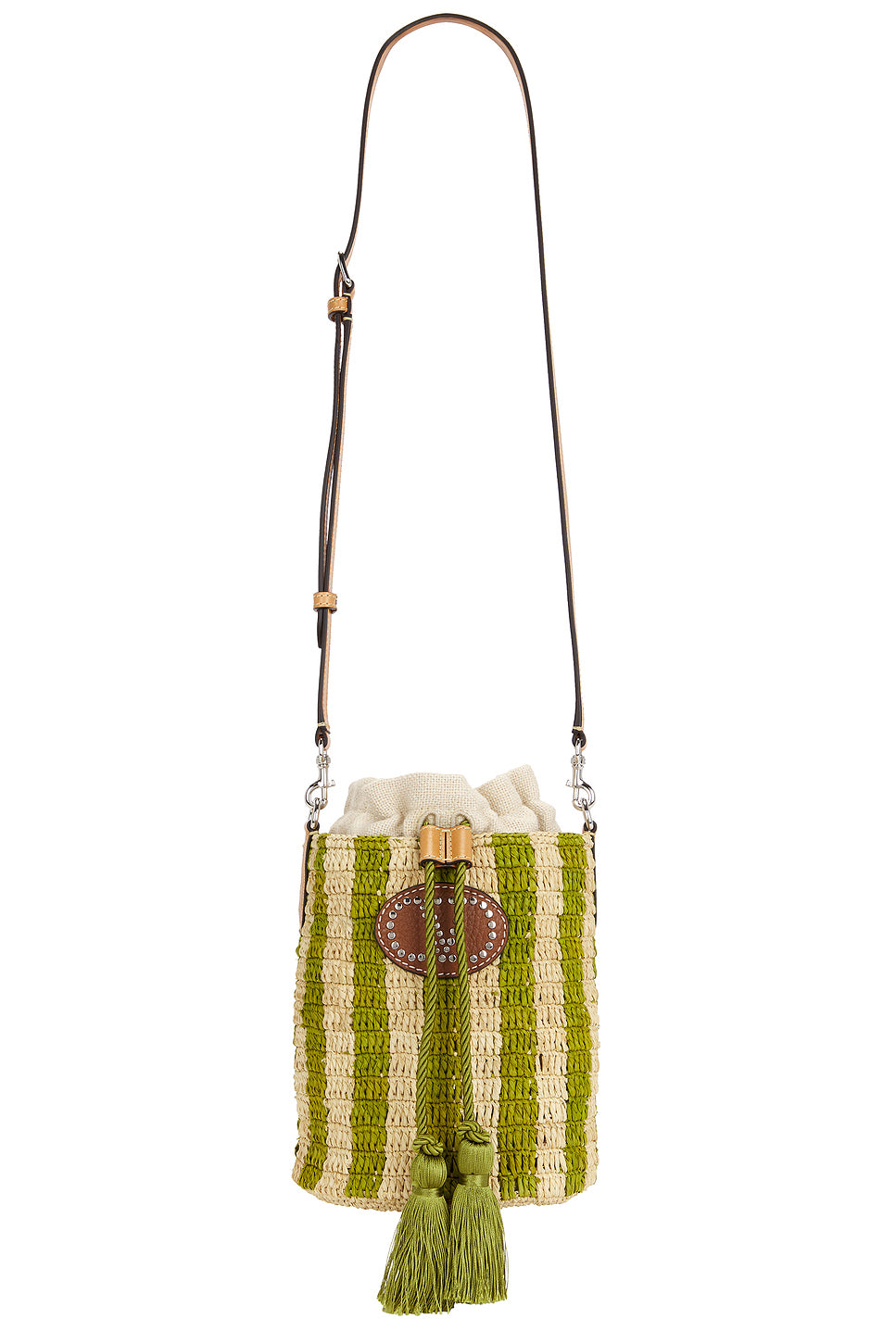 Crochet Raffia VLogo Signature Small Bucket Bag