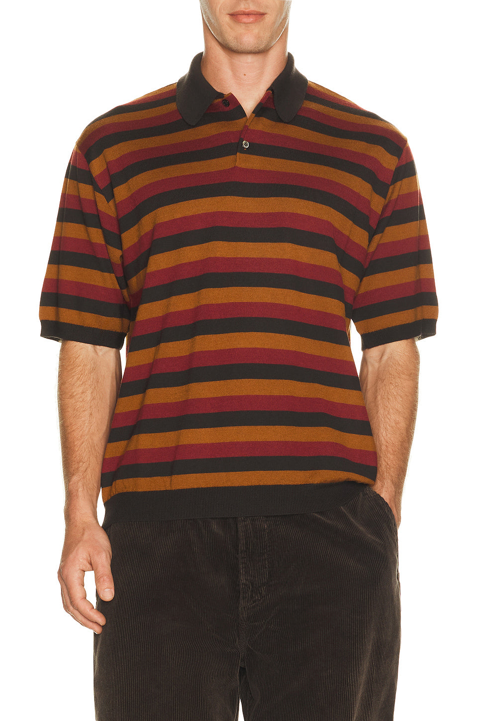 Long Sleeve Knitted Stripe Polo