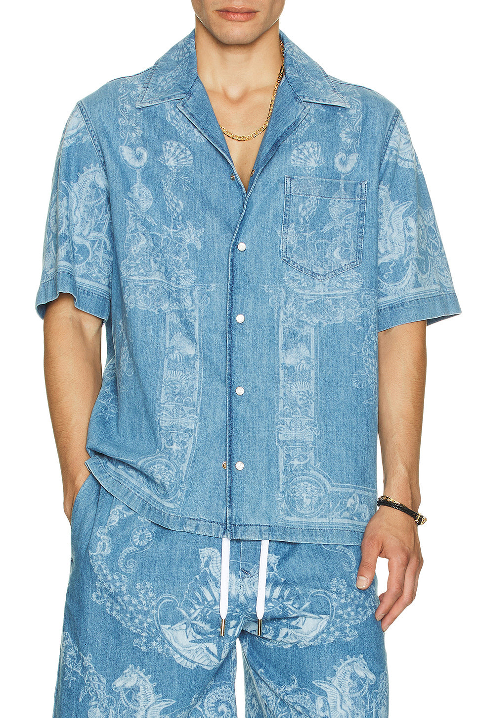Laser Denim Holiday Print Shirt