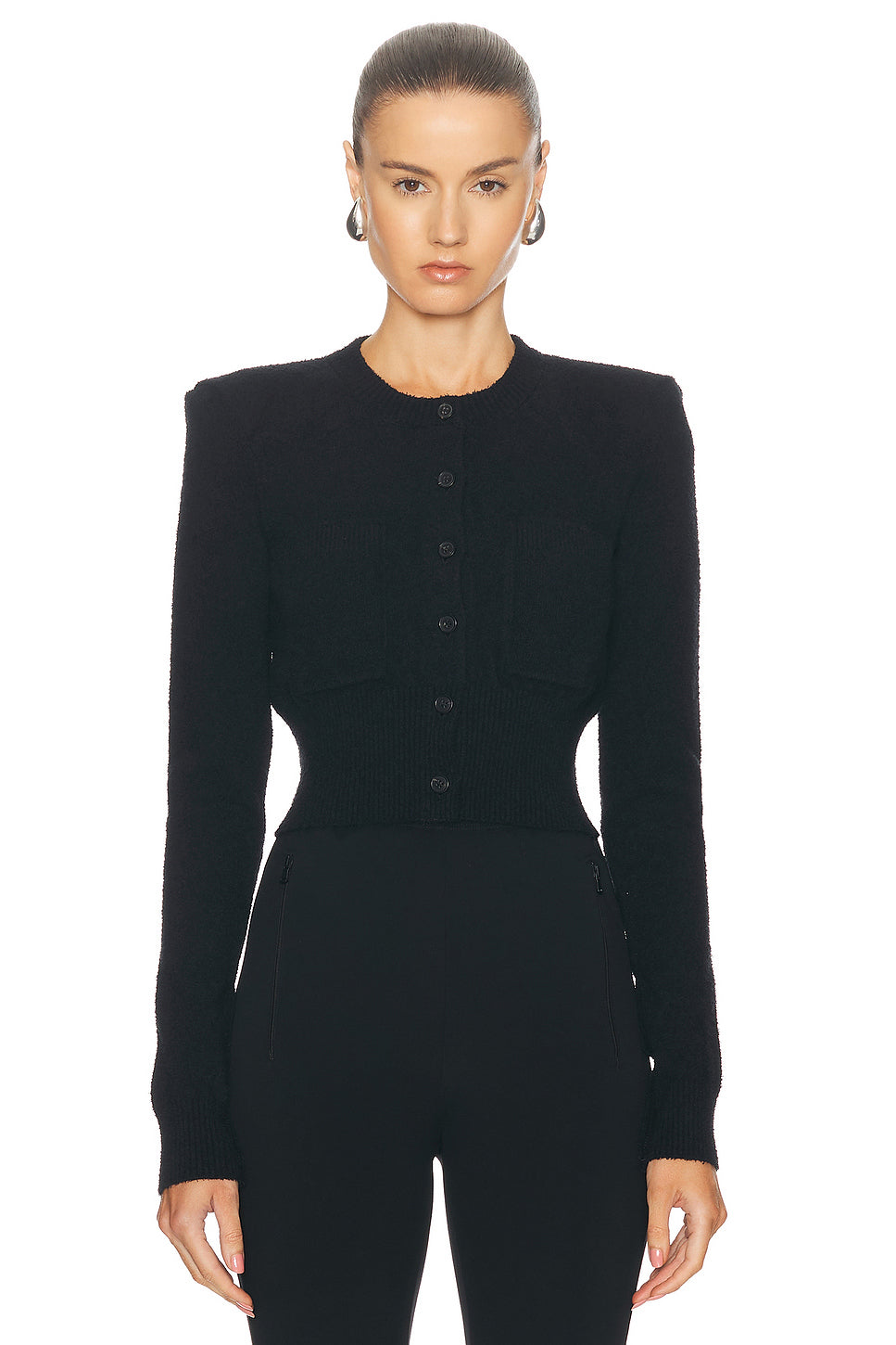 Cropped Cardigan With Shoulder Pads