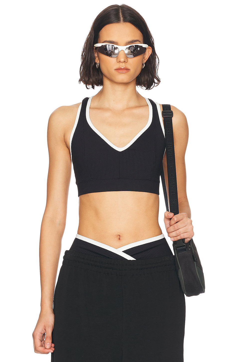 Ribbed V Neck Sports Bra