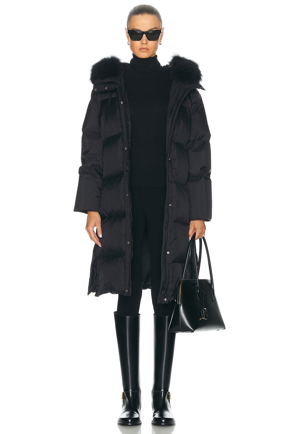 Agneau Fur Trim Long Puffer Coat
