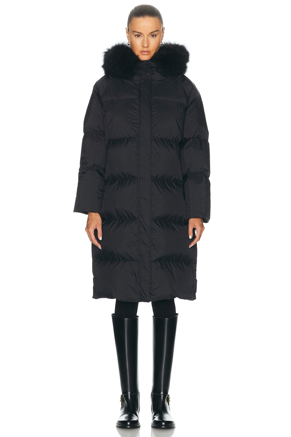 Agneau Fur Trim Long Puffer Coat
