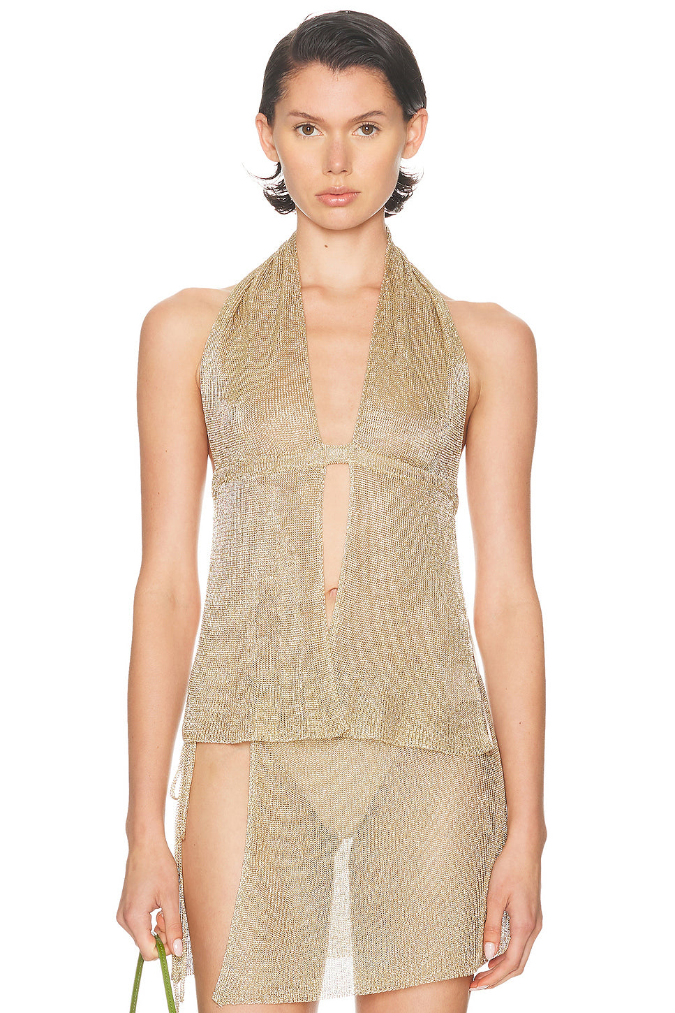 Metallic Rib Halter Top