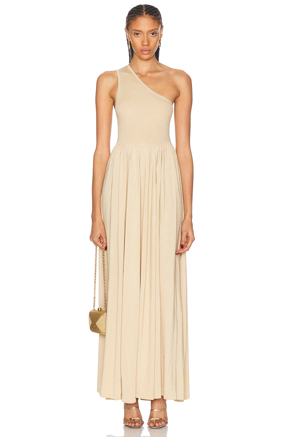 Crush Metallic Asymmetric Maxi Dress