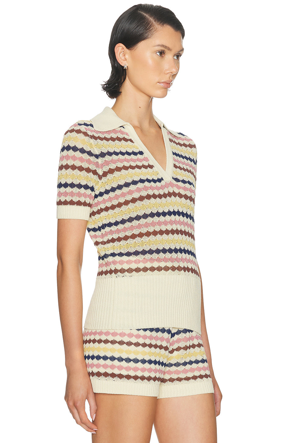 Awaken Scallop Knit Polo Top