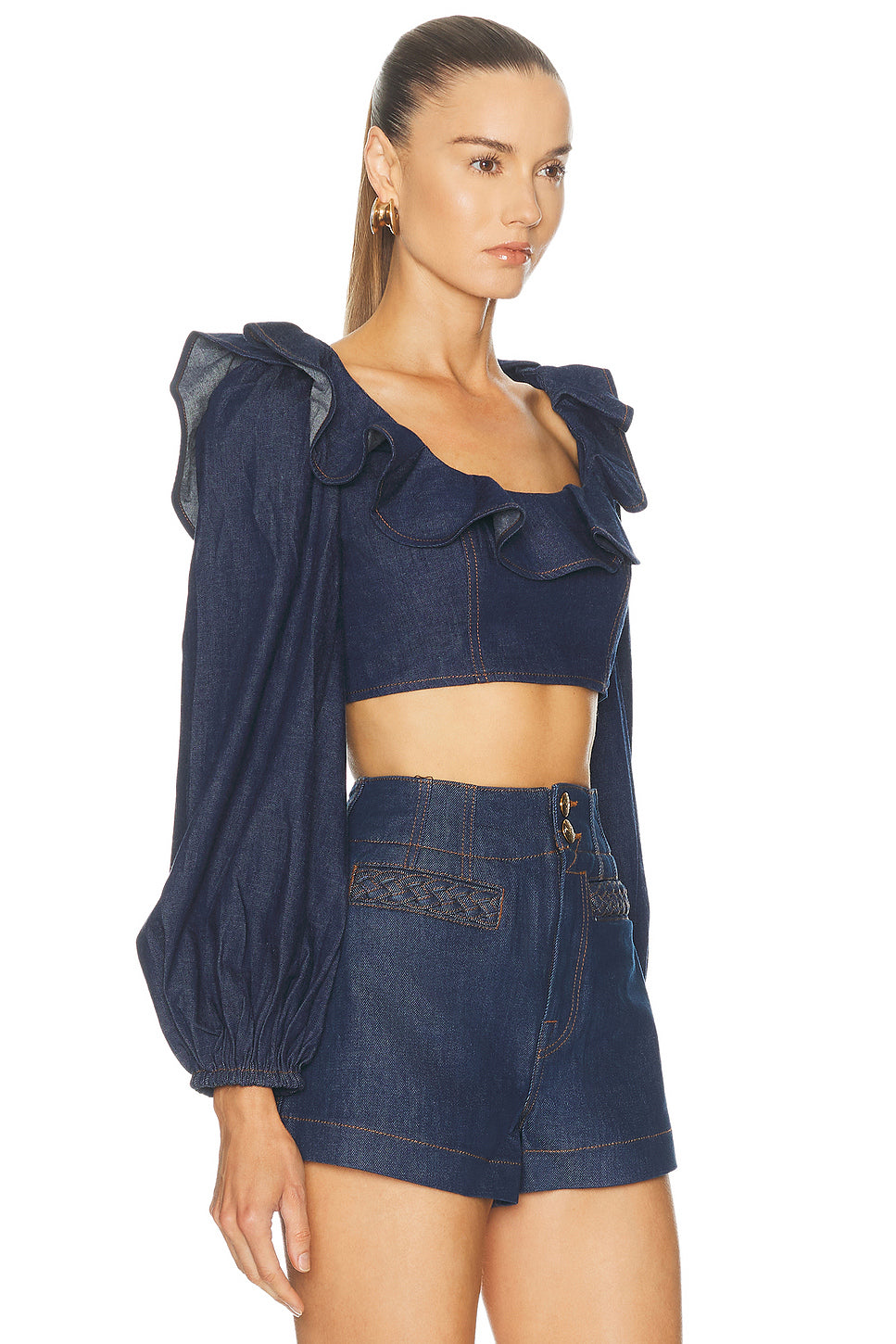 Aster Denim Frill Top
