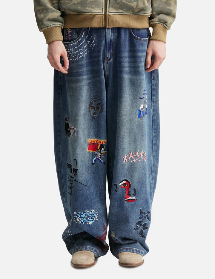 Embroidered Paintings Balloon Pants