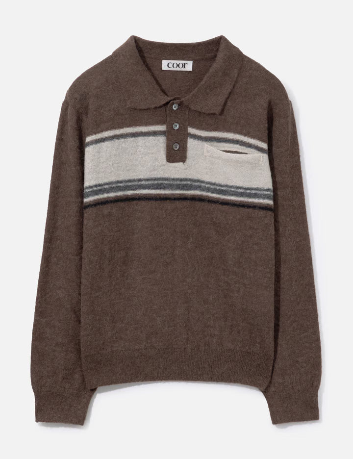 Alpaca Blend Striped Polo Sweater
